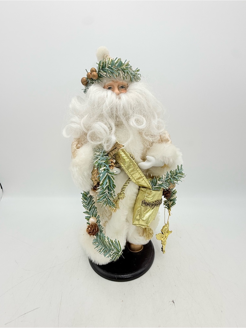 White and Gold Holiday Santa Figurine - Decorative Christmas Accent